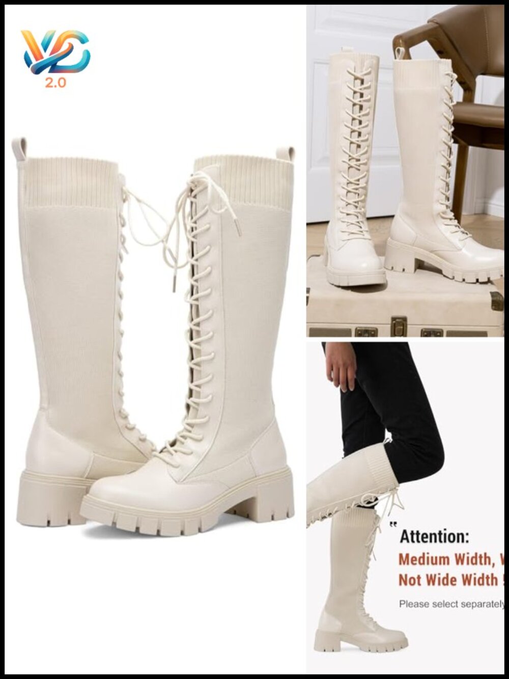 Knee High Combat Boots Chunky Platform Heel Lace Up Gothic Punk Work Boots